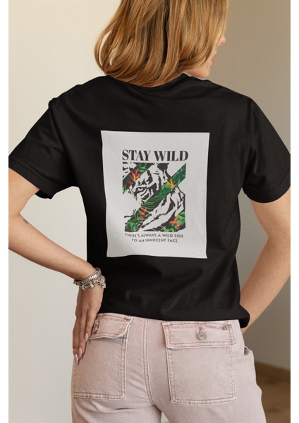 Zuno Kadın Comfort Fit Stay Wild Face Baskılı T-Shirt