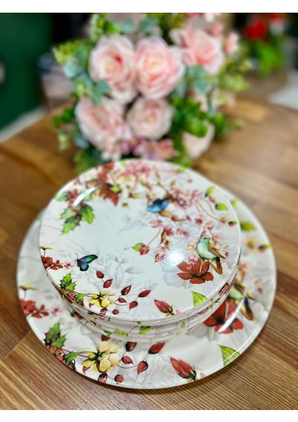 Dijital Baskı Pembe Çiçekli 7 Parça Pasta Seti (pasta tabağı 20 cm- servis tabağı 30 cm) fiyatları