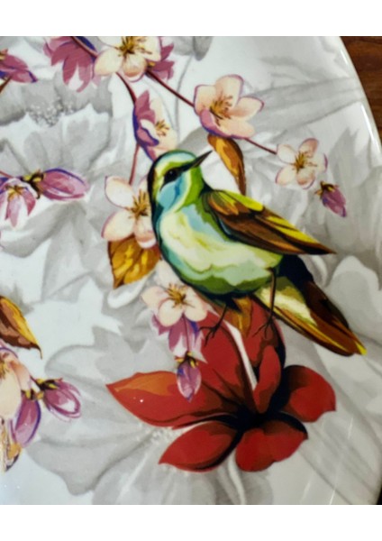 Dijital Baskı Pembe Çiçekli 7 Parça Pasta Seti (pasta tabağı 20 cm- servis tabağı 30 cm) modelleri