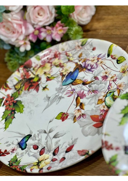 Dijital Baskı Pembe Çiçekli 7 Parça Pasta Seti (pasta tabağı 20 cm- servis tabağı 30 cm) fırsatları