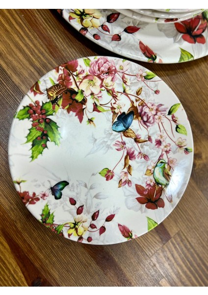 Dijital Baskı Pembe Çiçekli 7 Parça Pasta Seti (pasta tabağı 20 cm- servis tabağı 30 cm) indirimleri