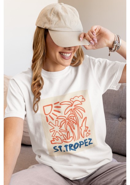 Zuno Kadın Comfort Fit St Tropez Baskılı T-Shirt