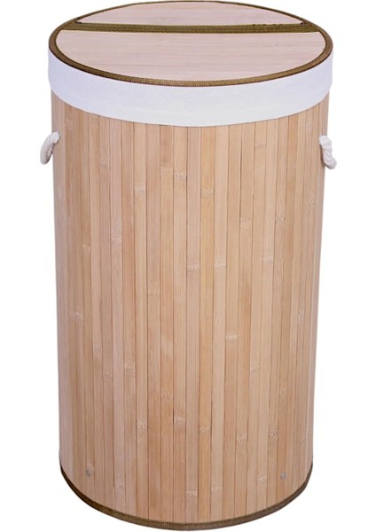 El Yapımı Hasır Katlanır Çamaşır Sepeti Yuvarlak 60 Litre (35CM*35CM*61CM), Doğal Malzemeden Üretilmiş Çamaşırlık (Naturel)