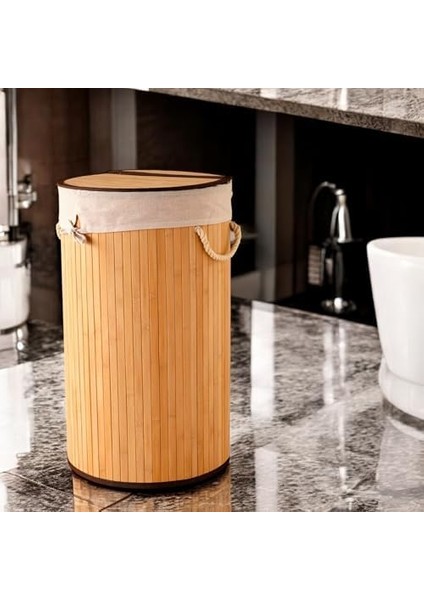 El Yapımı Hasır Katlanır Çamaşır Sepeti Yuvarlak 60 Litre (35CM*35CM*61CM), Doğal Malzemeden Üretilmiş Çamaşırlık (Naturel) modelleri