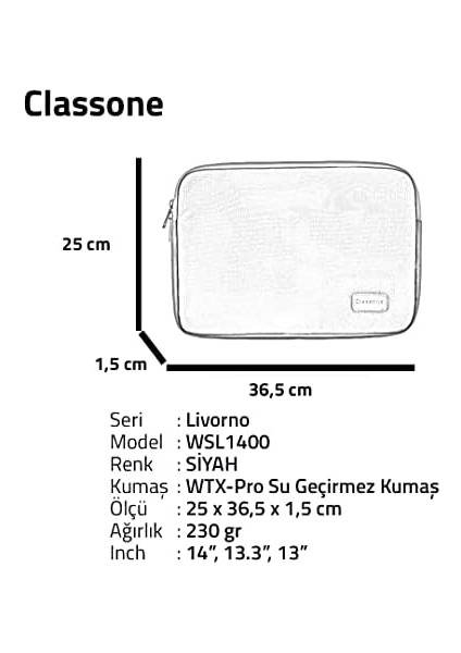 Livorno WSL1400 13-14" Macbook Notebook Tablet Kılıf