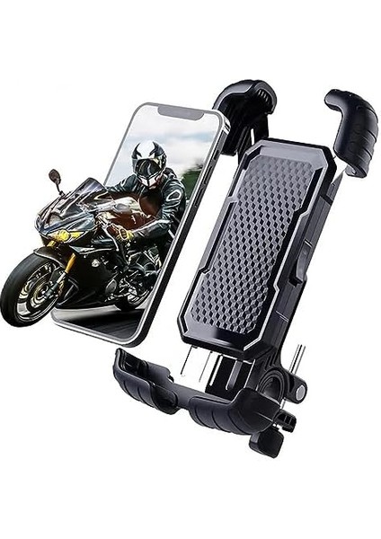 HT-171 Bisiklet Telefon Tutucu Gidon Tipi Motosiklet Telefon Tutucu 360 Dönebilir Darbe Emici Tutacak