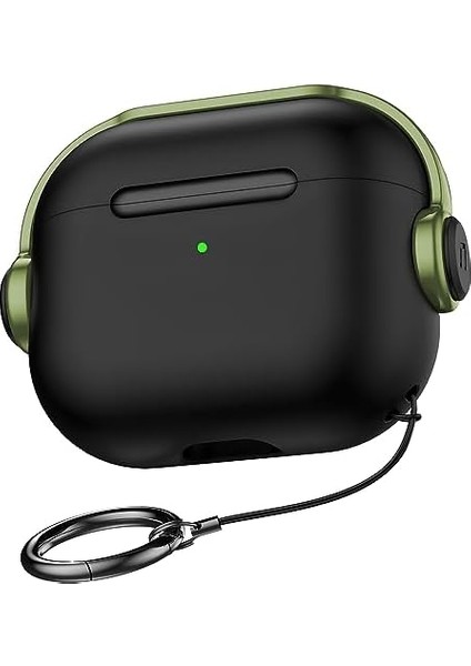 Labs Airpods 3 Djpods Sert Malzemeli Kilitli Kapak Askı Aparatlı Airpods 3 Uyumlu Kılıf (Siyah - Koyu Yeşil)
