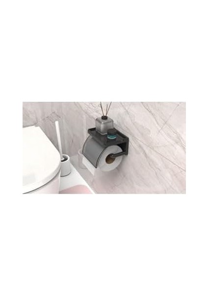 Home Yapışkanlı Kapaklı Tuvalet Kağıdı Askısı Banyo Tuvalet Kağıtlığı Aparatı Peçetelik Organizer Plastik, Siyah