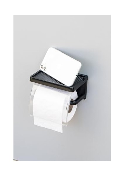 Home Yapışkanlı Kapaklı Tuvalet Kağıdı Askısı Banyo Tuvalet Kağıtlığı Aparatı Peçetelik Organizer Plastik, Siyah