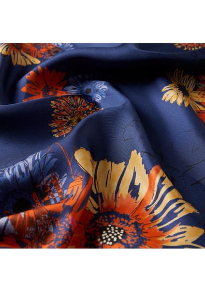 Lacivert Tek Çiçek Tivil Ipek Eşarp fiyatları