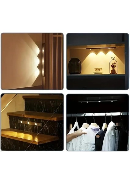 Sensörlü Slim LED Kabin Armatürü Dekoratif Dim Edilebilir USB Şarjlı Aydınlatma (Siyah, 40 Cm)