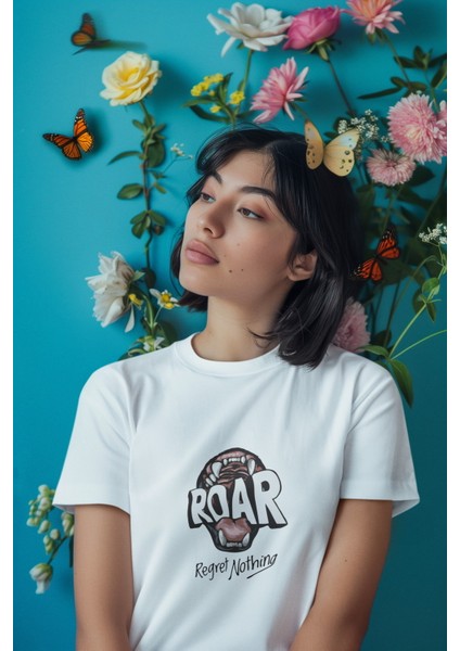 Zuno Kadın Comfort Fit Roar Regret Baskılı T-Shirt