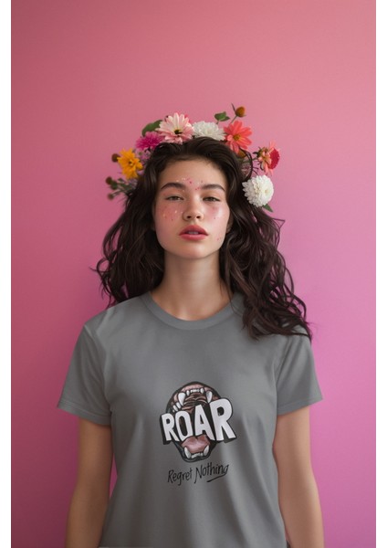 Zuno Kadın Comfort Fit Roar Regret Baskılı T-Shirt