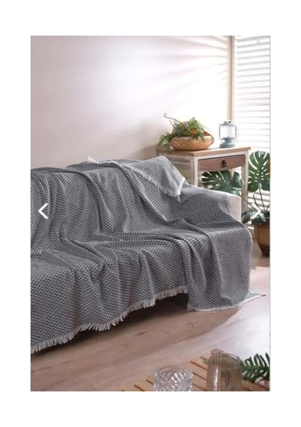 Örtüsü Natural Pamuklu Koltuk Şalı Çekyat Örtüsü 170X210 (Lacivert-Krem)