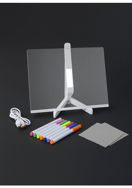 Js-01 Akrilik Lüminesan Işıklı Yazı Tablet | LED Aydınlatmalı | 20X30 cm | USB Bağlantılı | Neon Kalemli | Silinebilir Not Panosu | Ofis Ev Kafe Dekor