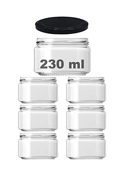 230 ml Farklı Boyutlarda Kavanoz 230 cc Konserve Metal Kapaklı Cam Kavanoz 6 Adet (Şeffaf, 230 Cc)