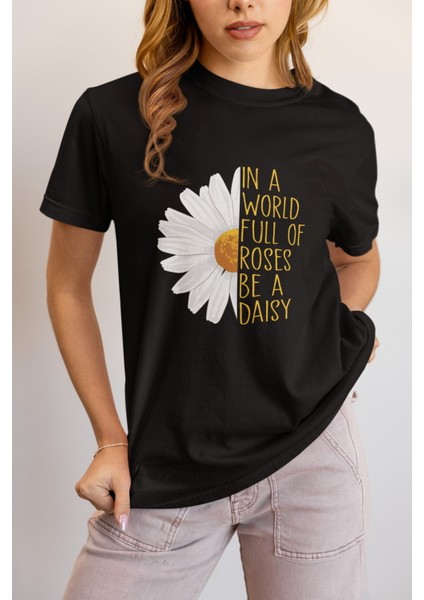 Zuno Kadın Comfort Fit Papatya Baskılı T-Shirt