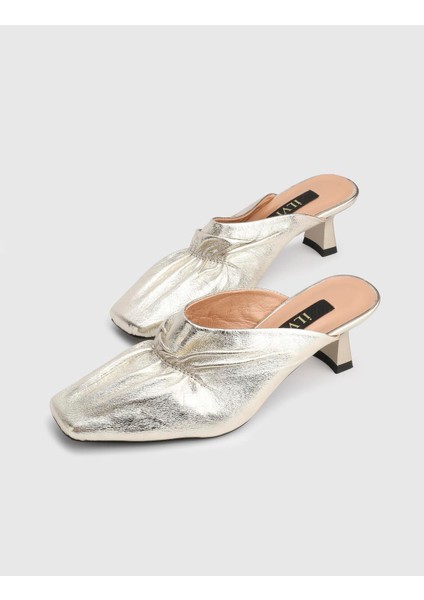 Parle Hakiki Deri Altın Renk Kadın Topuklu Terlik fiyatları