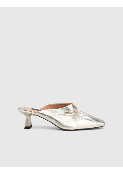 Parle Hakiki Deri Altın Renk Kadın Topuklu Terlik modelleri