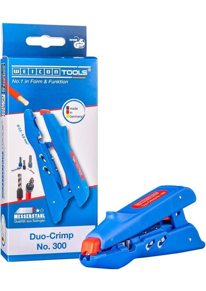 Duo-Crimp No. 300 | 3 In 1 Abisolierer & Kıvırma Kerpeteni, | Kablo Sıyırıcı Için Crimpfunktion Sıkma Kovanları 0,5 – 6 Mm² | Pensesi Kesici | Tüv | Mavi/kırmızı |% 100 Made In Germany