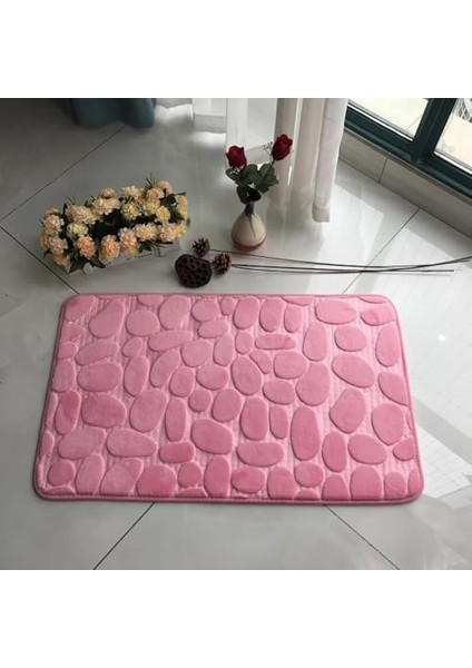 E-Ticaret Memory Kaydırmaz Banyo Paspası,kabartma Desenli Banyo Matı (Pembe)
