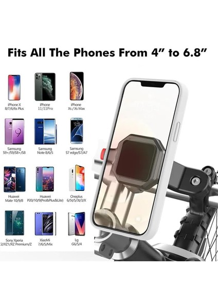 Bisiklet Motosiklet ve Scooter Için Gidon Uyumlu Telefon Tutucu 4-6.8 Modellere Uyumlu Kolay Kurulum ve Kullanım 146A-HL