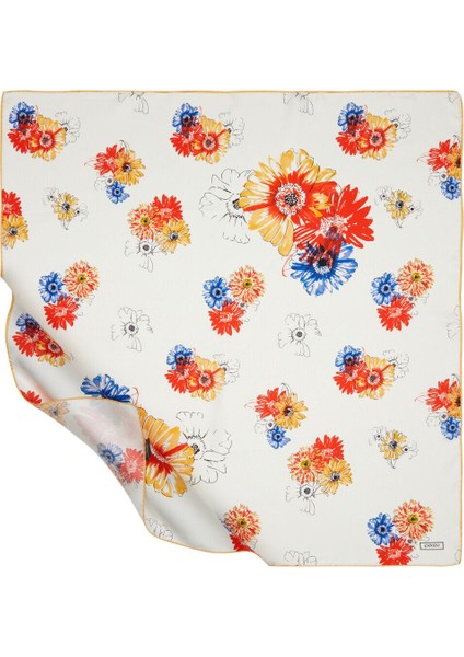 Krem Tek Çiçek Tivil Ipek Eşarp