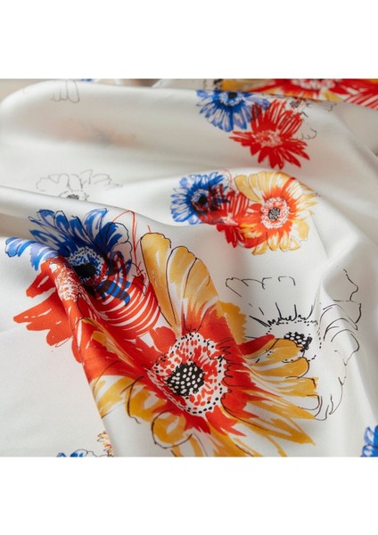 Krem Tek Çiçek Tivil Ipek Eşarp fiyatları