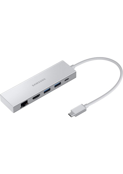 Çoklu Bağlantı Noktalı Adaptör - USB C, USB C, HDMI Fhd ve RJ45, Gümüş Renkli