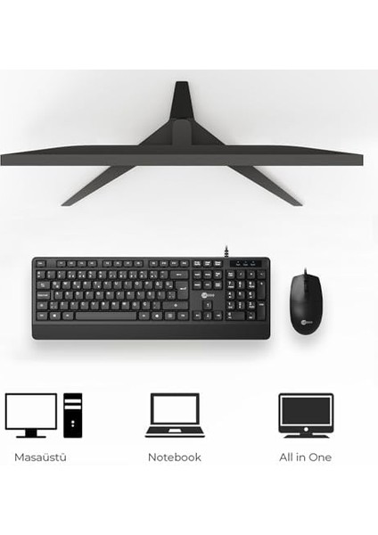 CM106 USB Kablolu, Qwerty Türkçe Dizilim Klavye, 1200DPI Optik Fare, Bilek Dinlendirme, Sağ ve Sol Elle Kullanılabilir, Evrensel Uyum, Türkçe Q Klavye & Mouse Set Siyah