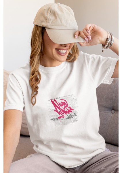 Zuno Kadın Comfort Fit Pink Newyork Baskılı T-Shirt