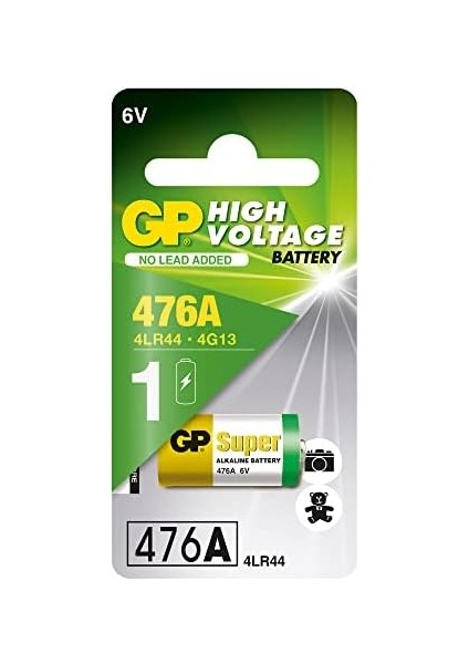 Batteries 476A Süper Alkalin 476A/PX28A/A544/4LR44 Boy Pil, 6 Volt, Tekli Kart