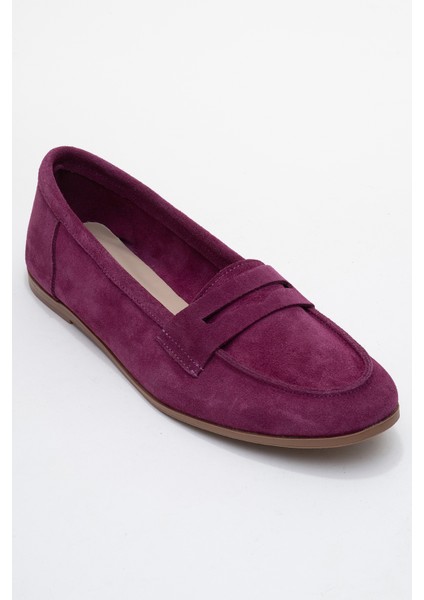 F02 Mor Süet Hakiki Deri Kadın Loafer Ayakkabı modelleri