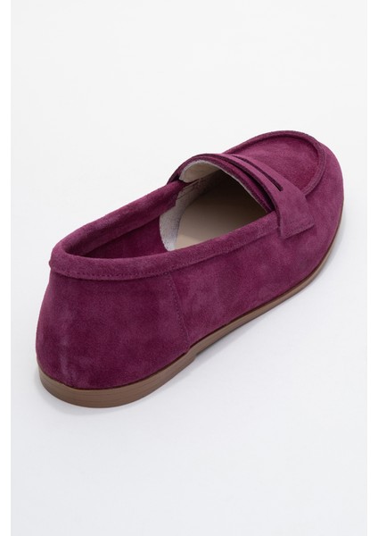 F02 Mor Süet Hakiki Deri Kadın Loafer Ayakkabı fırsatları