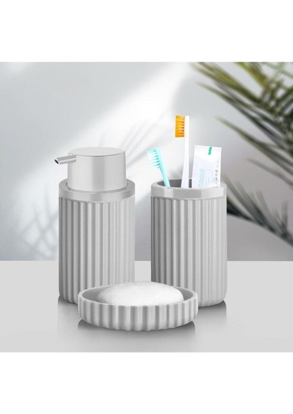 Haus Banyo Takımı Diş Fırçalık Sıvı Sabunluk Katı Sabunluk 3&apos;lü Set Gri