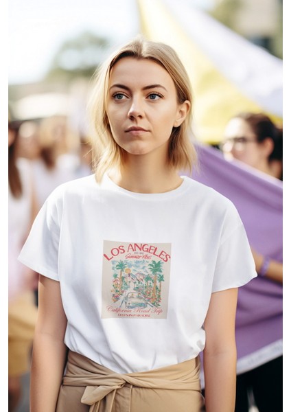 Zuno Kadın Comfort Fit La Summer Vibes Baskılı T-Shirt
