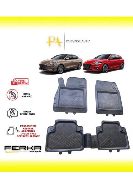 Ford Focus 4 Sedan 2019-2021 Uyarlanabilir Universal Havuzlu Paspas