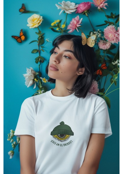 Zuno Kadın Comfort Fit Green Eyes Baskılı T-Shirt