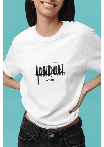 Zuno Kadın Comfort Fit London Est 1989 Baskılı T-Shirt