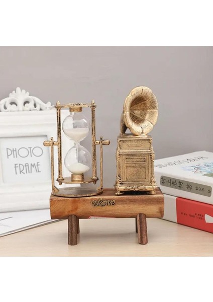 Gramafon Kum Saati Retro Vintage Müzik Severler Için Ev Masaüstü Dekorasyon Doğum Günü Noel Yeni Yıl Hediyeleri 15CM (Gramafon)