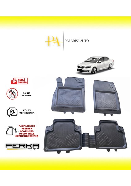 Skoda Octavia 3 2013-2019 Uyarlanabilir Universal Havuzlu Paspas