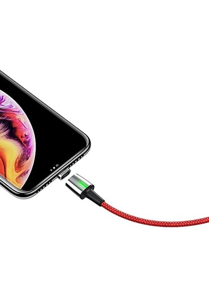 Zinc Magnetic, 2.4 A, USB - A & Lightning, Şarj & Data Aktarım Kablosu, Mıknatıs Uçlu & Işıklı, Hızlı Şarj, 1 Metre, Kırmızı, 30608