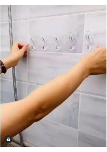 5&apos;li Kendinden Yapışkanlı Güçlü Şeffaf Askılık - Kapı Arkası Mutfak Duvar Banyo Askı