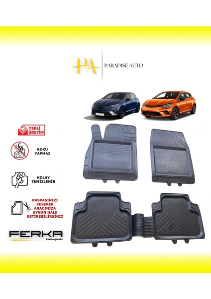 Renault Clio 5-6 2019 ve Üstü Uyarlanabilir Universal Havuzlu Paspas