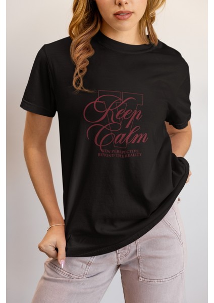 Zuno Kadın Comfort Fit Keep Calm Baskılı T-Shirt