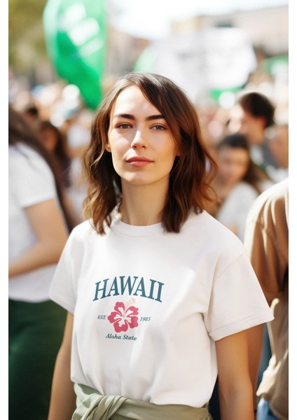 Zuno Kadın Comfort Fit Hawaıı Aloha State Baskılı T-Shirt