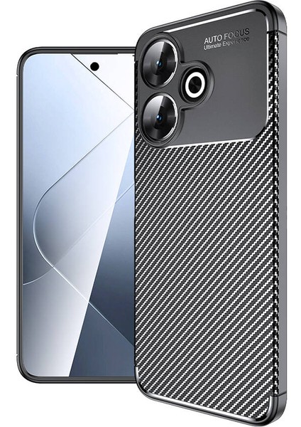 Xiaomi Redmi 13 4g Kılıf Kamera Korumalı Karbon Desenli Lux Negro Silikon - Siyah + Hayalet Ekran Koruyucu