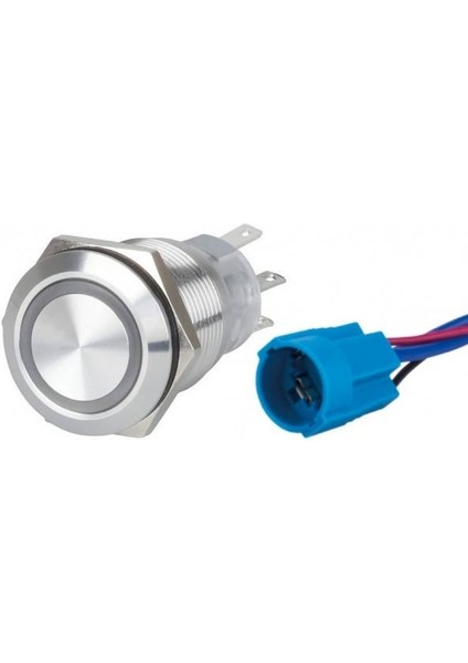 Krom LED Buton Beyaz 15A 19 mm 12-24V On-(Yaylı)-Off