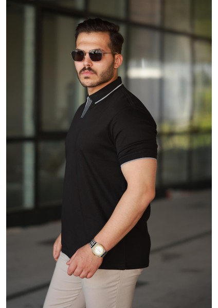 Erkek Siyah Polo Yaka %100 Pamuk Tişört - 2531 fiyatları