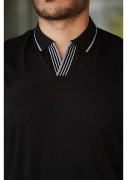 Erkek Siyah Polo Yaka %100 Pamuk Tişört - 2531 modelleri